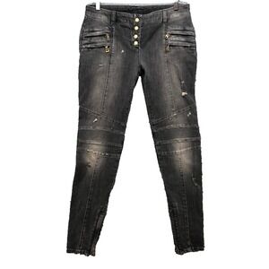 Balmain Biker Jeans Womens 8 40 Skinny Gray Moto Denim Button Fly Grunge Rocker